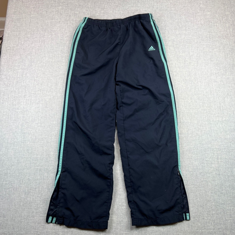 Adidas Track Pants Men Large Blue Aqua Stripe Windbreaker Zip‎ Bottom Trackies